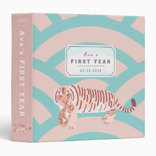 Pink Turquoise Wave Pattern Tiger Baby Book Binder