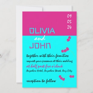 Pink turquoise Wedding Invitation