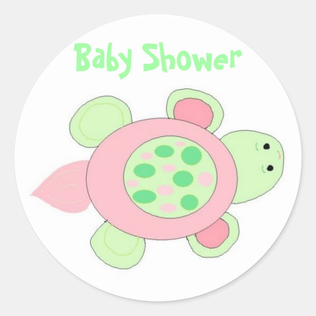 Pink Turtle Baby Shower Classic Round Sticker (Front)
