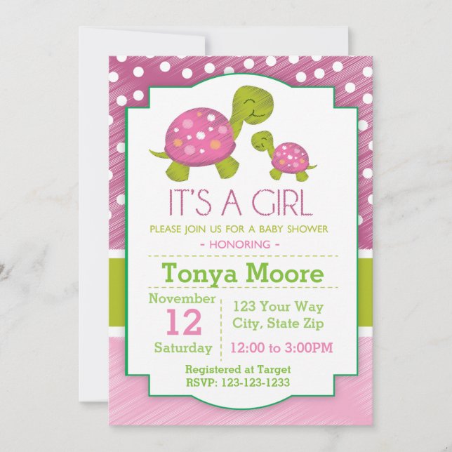 Pink Turtle Baby Shower Invitation (Front)
