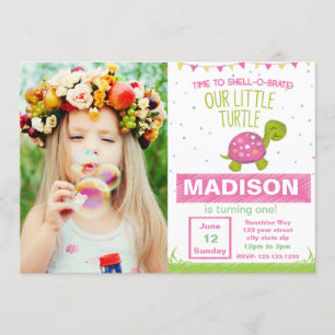 Pink Turtle Birthday Invitation with Photo
