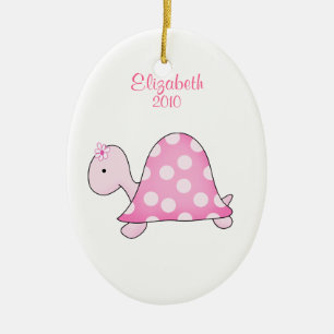 PINK TURTLE Personalized Name Christmas Ornament