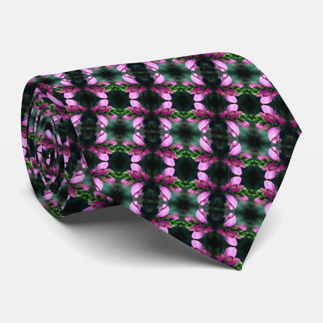 Pink Turtlehead Flower Close Up Abstract Tie (Rolled)