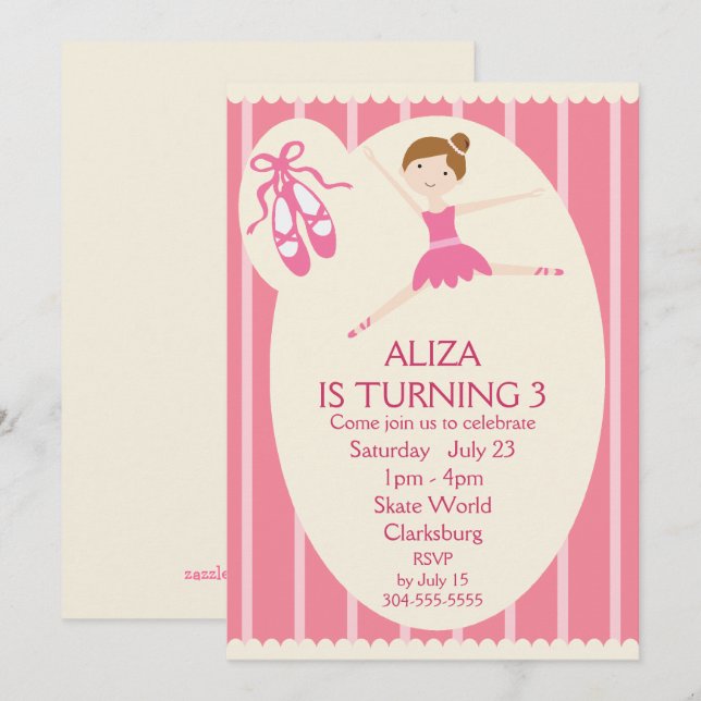 Pink Tutu Ballerina Birthday Party Invitation (Front/Back)