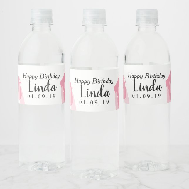 Pink Tutu Cheerleader Happy Birthday   Water Bottle Label (Bottles)