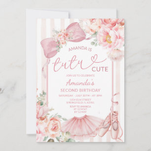 Pink Tutu Cute Ballet Dancer Bow Girl 2nd Birthday Invitation