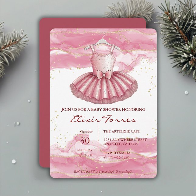 Pink Tutu Gold Glitters Baby Shower Invitation (Creator Uploaded)