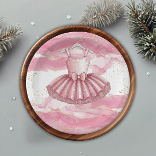 Pink Tutu Gold Glitters Baby Shower Paper Plate
