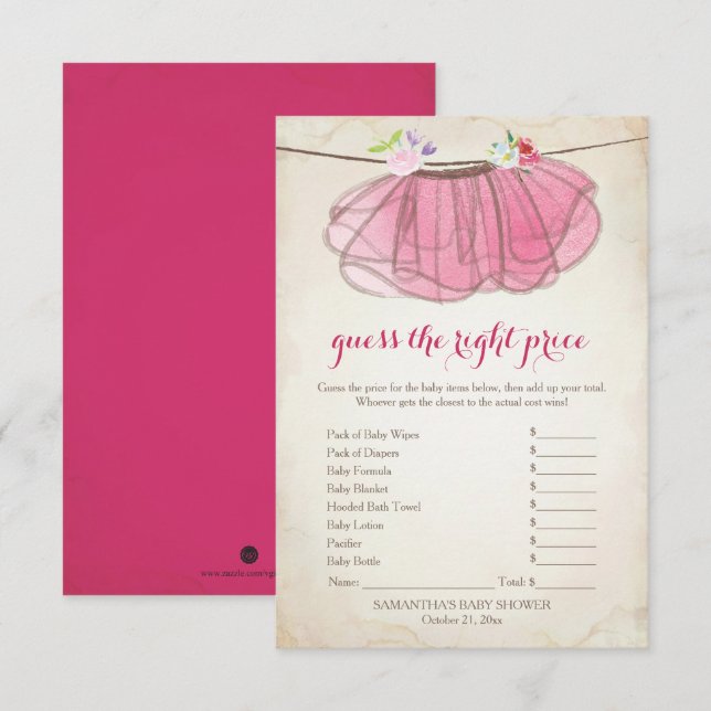 Pink Tutu Guess the Right Price Game Invitation (Front/Back)