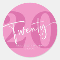 Pink Twenty 20th Twentieth Birthday Party Favour