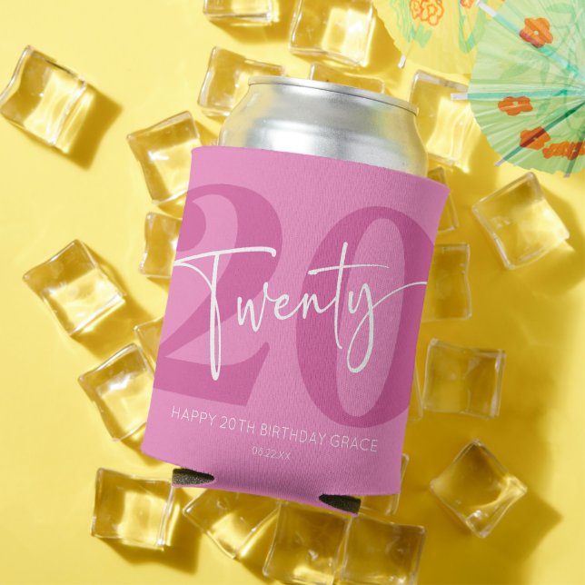 Pink Twenty 20th Twentieth Birthday Party Gift Can Cooler (In Situ Summer)