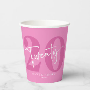 Pink Twenty 20th Twentieth Birthday Party Paper Cups