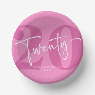 Pink Twenty 20th Twentieth Birthday Party Paper Plate