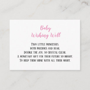 Pink Twin Baby Girls Wishing Well Baby Shower  Enclosure Card