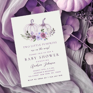 Pink Twin Girls Fall Pumpkin Baby Shower Invitation