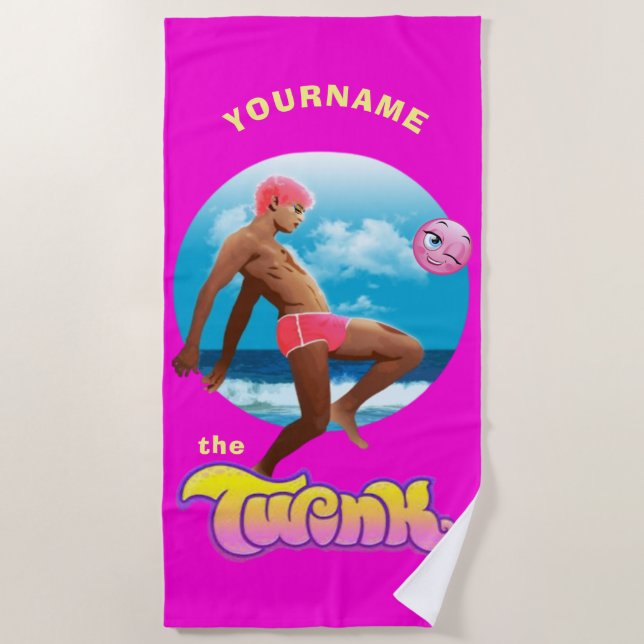 Pink Twink  - LGBTQ+ Gay Pride Personalized Beach Towel (Front)