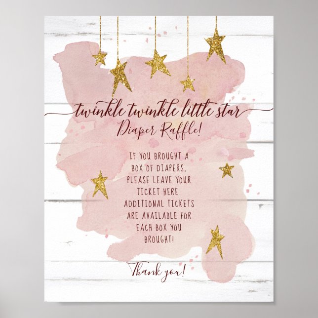 Pink Twinkle Little Star Gold Diaper Raffle Sign (Front)