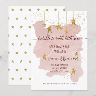 Pink Twinkle Little Star Gold Girl Baby Shower Invitation