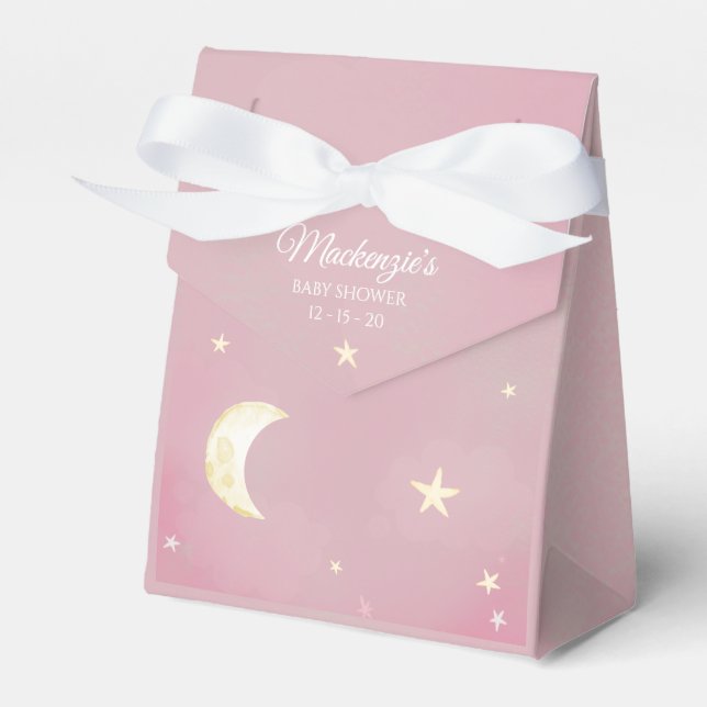 Pink Twinkle Little Star Sky Baby Shower Favor Box (Front Side)