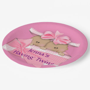 Pink Twins African American Baby Shower Party Paper Plate