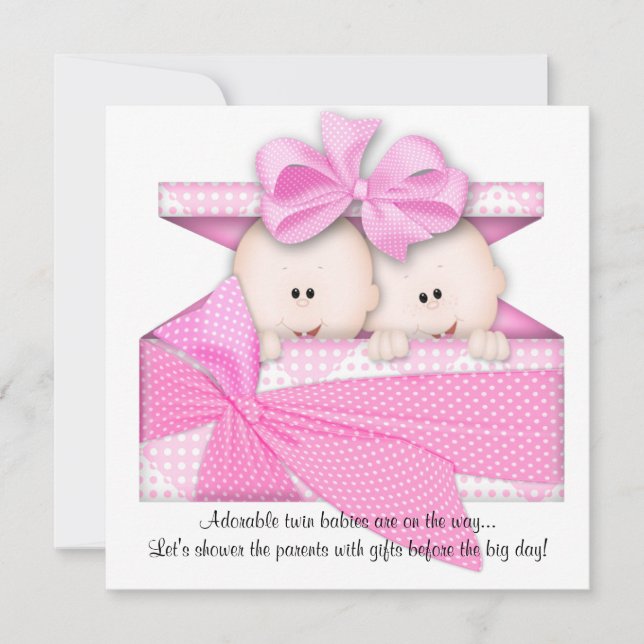 Pink TWINS Baby Shower Invitation or Announcement (Front)