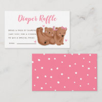 Pink Twins Bear Baby Shower Diaper Raffle Ticket