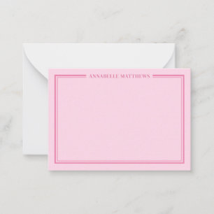Pink Two Border Minimalist Name Monogram Card