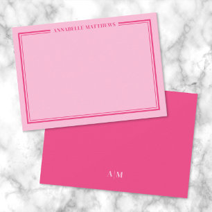 Pink Two Border Minimalist Name Monogram Card