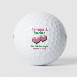 Pink Two Hearts Joined Wedding Favour Golf Balls