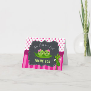 Pink Two Peas in a Pod Baby Shower Twin Girls Thank You Card