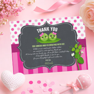 Pink Two Peas in a Pod Baby Shower Twin Girls Thank You Card