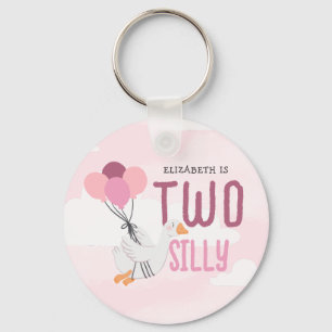 Pink Two Silly Goose 2nd Birthday Party Favour Keychain