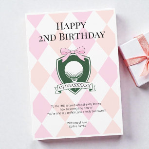  Pink Two Sweet Girls Golf Happy 2nd Birthday Card