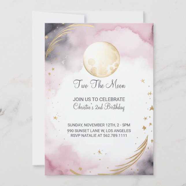 Pink Two The Moon 2nd Birthday Invitation (Front)