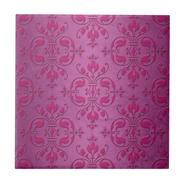 Pink Two Tone Damask Pattern Tile (Front)
