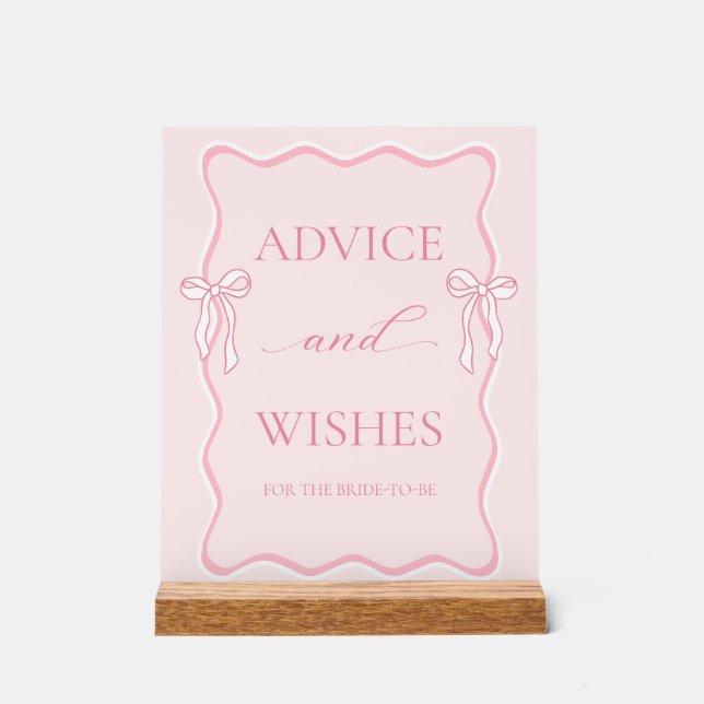 Pink Tying the knot Bridal Shower Advice & Wishes Acrylic Sign (Front)