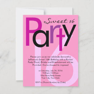 Pink Type Sweet 16 Birthday Party Invitation