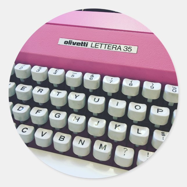 Pink Typewriter Classic Round Sticker (Front)