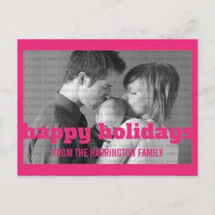 Pink Typography Happy Holidays Photo Postcard