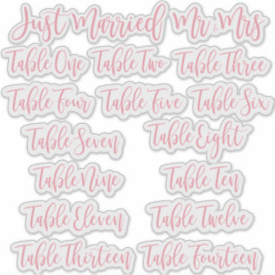 Pink Typography Just Married, Mr & Mrs and Table