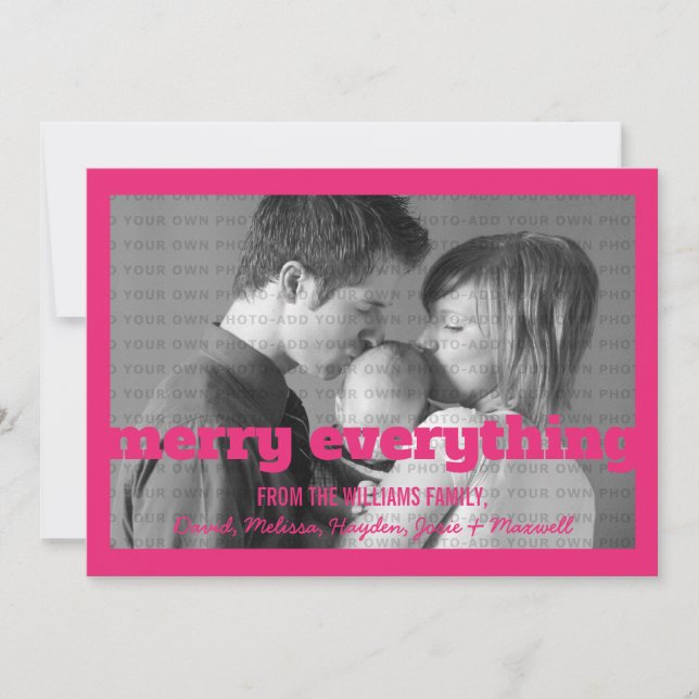 Pink Typography Merry Everything Photo Card (Front)