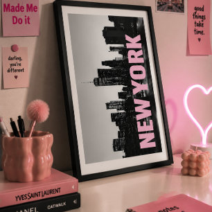 Pink Typography NYC Wall Art Minimalist Cityscape 