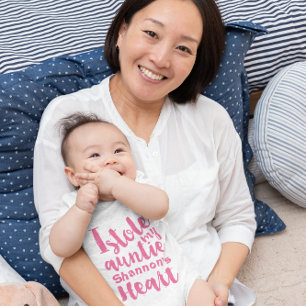 Pink Typography Stole My Aunties Heart Baby Bodysuit