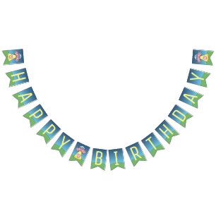 Pink UFO Alien Happy Birthday Bunting Flags