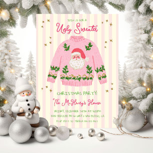 Pink Ugly Christmas Sweater Party Invitation
