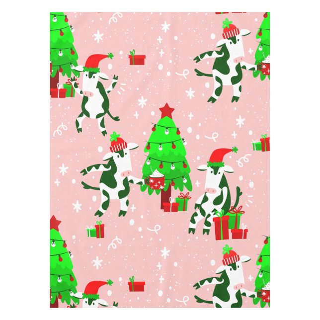 pink ugly christmas tree cow  tablecloth (Front)