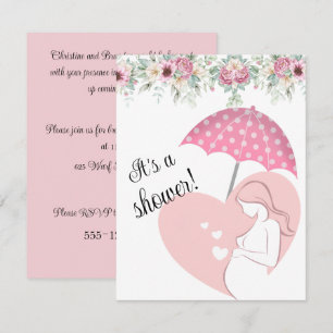 Pink Umbrella Baby Shower Digital Download Invite