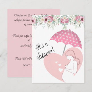 Pink Umbrella Baby Shower Digital Download Invite
