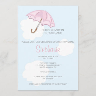 Pink Umbrella Baby Shower Invitation