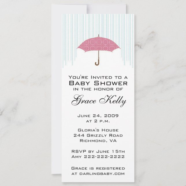 Pink Umbrella Baby Shower Invite (Front)
